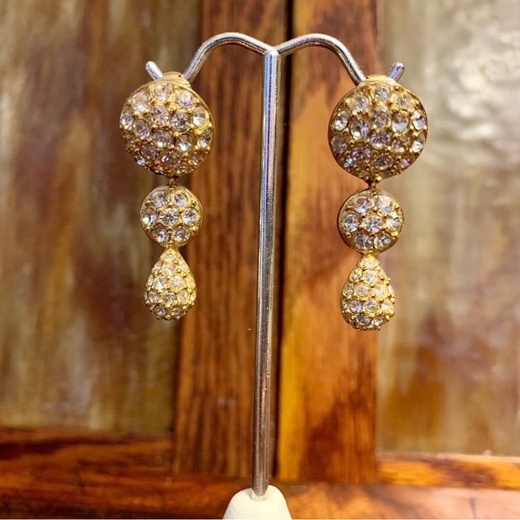 Vintage Christian Dior Gold Tone Clip On Hollywood Regency Rhinestones - Picture 2 of 7